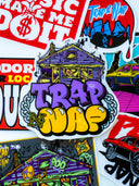 Trap & Nap sticker pack, all 7 stickers, flat lay
