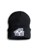 Trap & Nap Trap House Beanie on white background back view of trap house