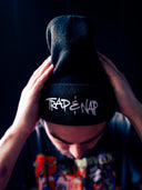 Model wearing Trap & Nap Trap House Beanie, lifestyle shot