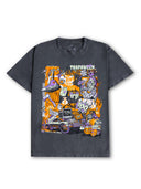 Trick or Trap T Shirt front view - Halloween design with orange and purple