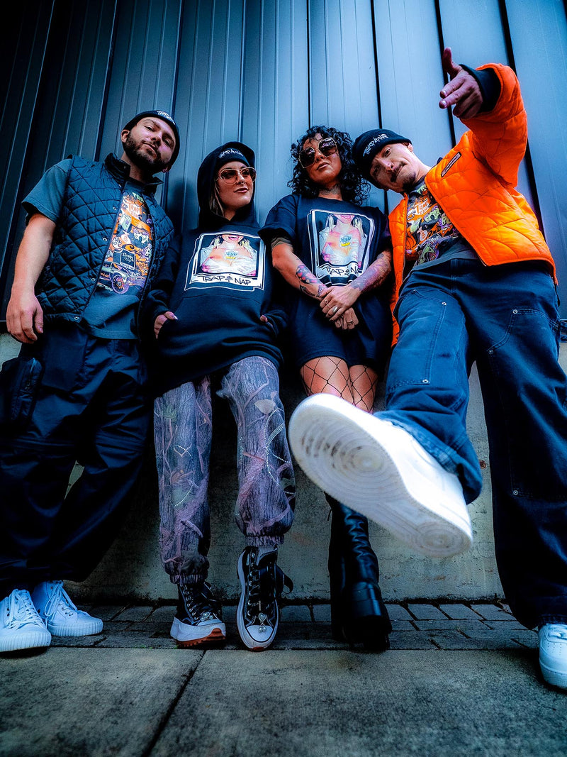 Trap & Nap crew group shot, streetwear lookbook